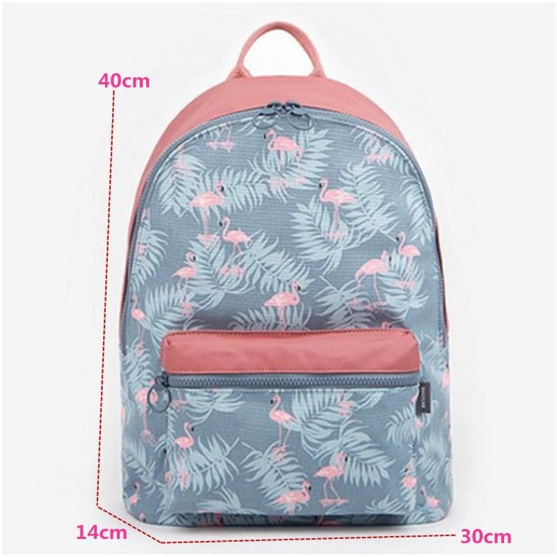 Dame Flamingo Tegneserieutskrift Ryggsekk Floral Casual Girl School Bag