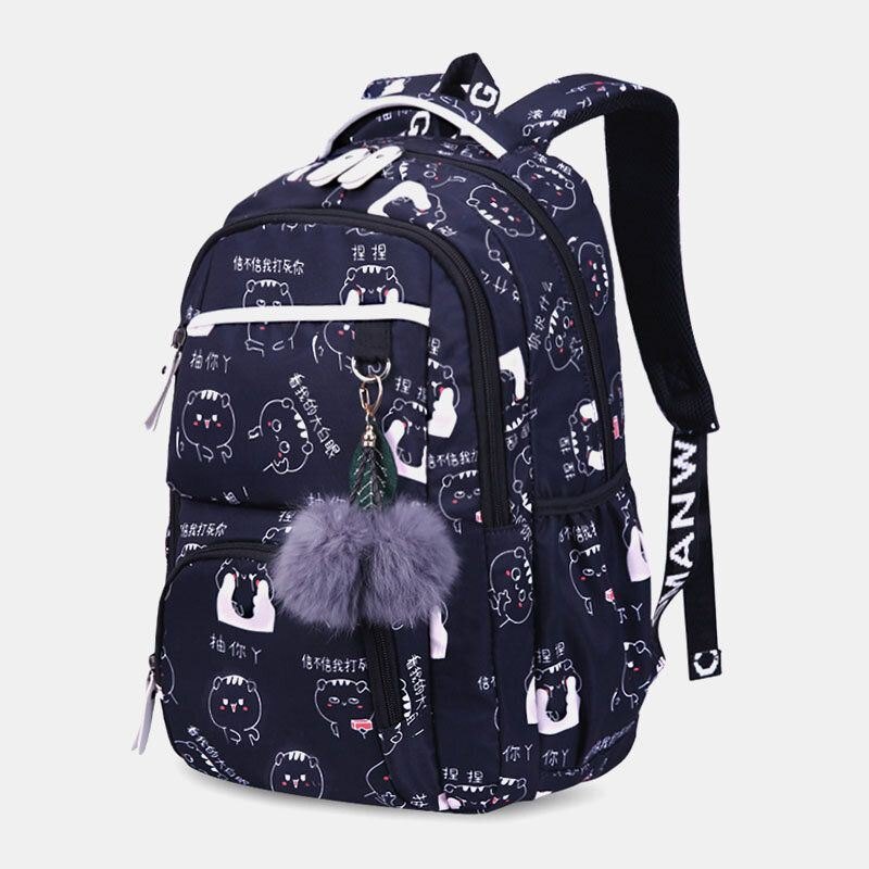 Dame Fluffy Ball Print Anti-tyveri Multifunksjon Laptop Bag Ryggsekk