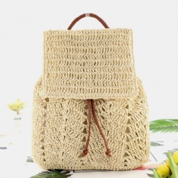 Dame Mori Series String Straw Bag Dobbelbruk Vevd Bag Retro Strandveske Ryggsekk