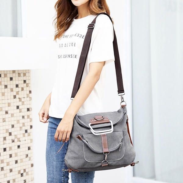 Dame Multifunksjonell Casual Messenger Bag Canvas Ryggsekk