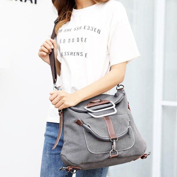 Dame Multifunksjonell Casual Messenger Bag Canvas Ryggsekk