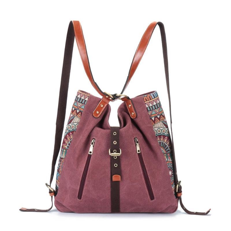 Dame National Canvas Handbag Skulderveske Ryggsekk