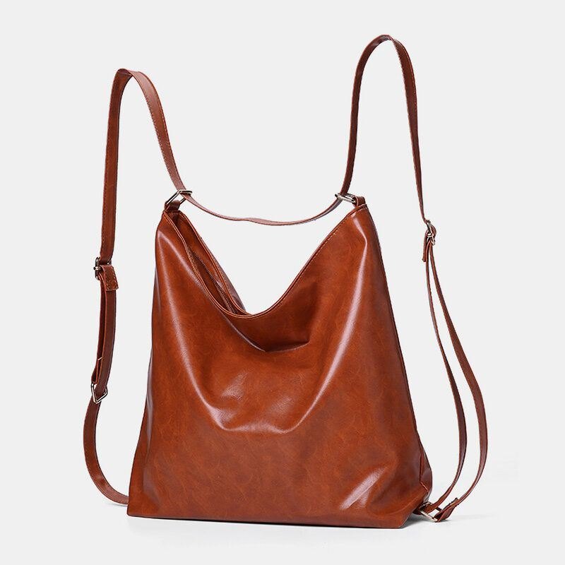 Dame Oljevoks Skinn Ryggsekk Med Stor Kapasitet Skulderveske Crossbody Veske Bleiveske Hobo Bag Hobo Bag