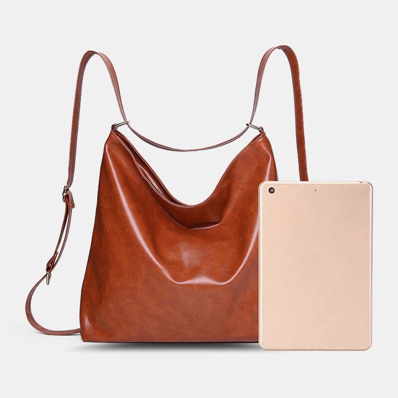 Dame Oljevoks Skinn Ryggsekk Med Stor Kapasitet Skulderveske Crossbody Veske Bleiveske Hobo Bag Hobo Bag