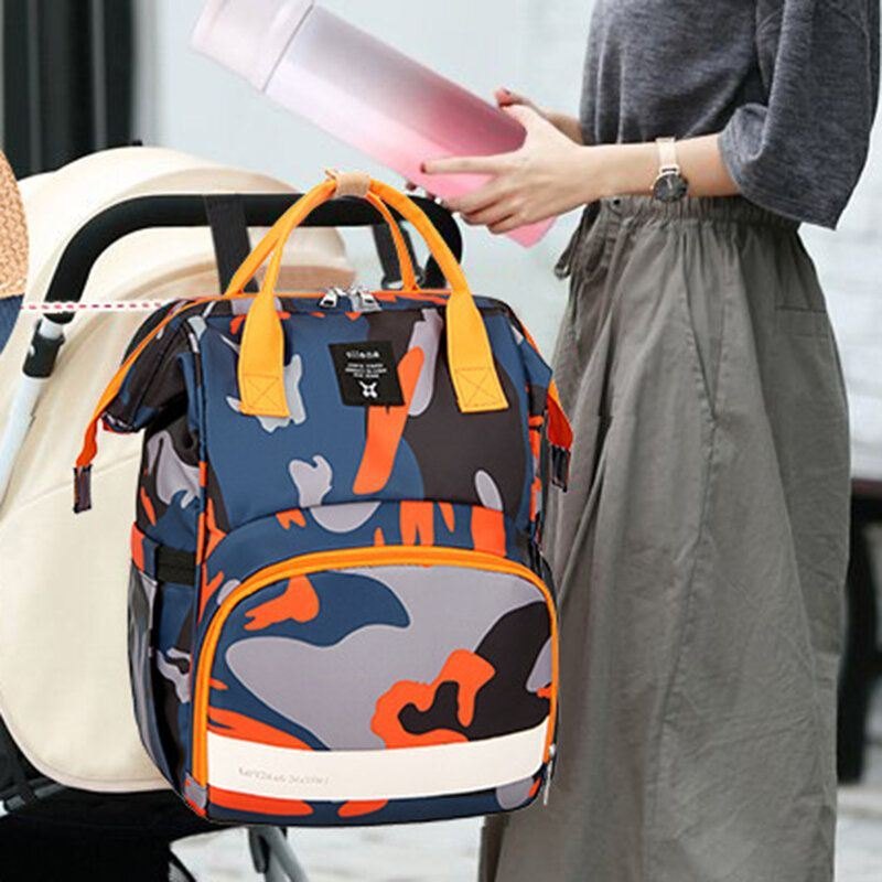 Dame Oxford Camo Multifunksjonell Vanntett Ryggsekk Med Stor Kapasitet Mommy Bag