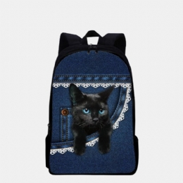 Dame Oxford Cloth Cat Printing Stor Kapasitet Skoleveske Ryggsekk