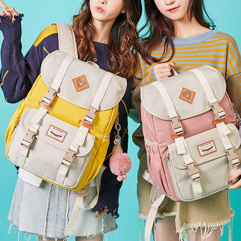 Dame Stor Kapasitet Lerret Flerfarget Casual Patchwork Ryggsekk Daglig Bag