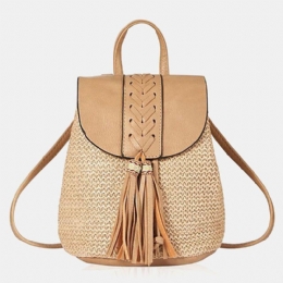 Dame Tassel Straw Bag Retro Beach Bag Ryggsekk Bøtteveske