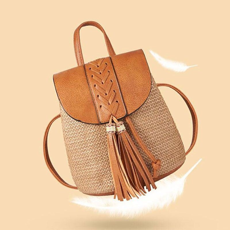 Dame Tassel Straw Bag Retro Beach Bag Ryggsekk Bøtteveske