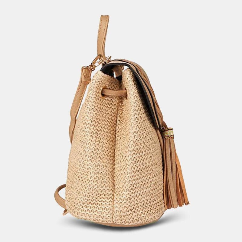 Dame Tassel Straw Bag Retro Beach Bag Ryggsekk Bøtteveske