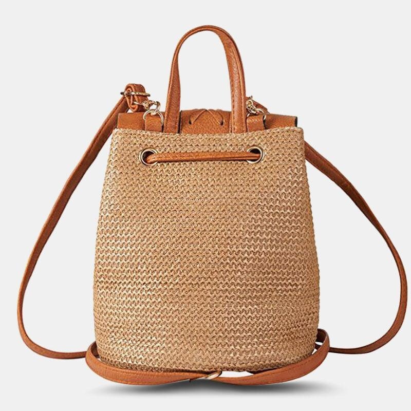 Dame Tassel Straw Bag Retro Beach Bag Ryggsekk Bøtteveske