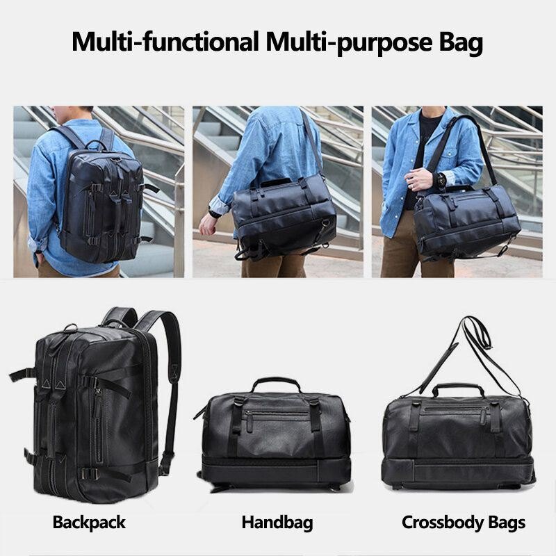 Herre Multi-purpose Pu Skinn Ryggsekk 15.6 Tommer Stor Kapasitet Multi-lomme Bærbar Veske Håndveske Crossbody Vesker