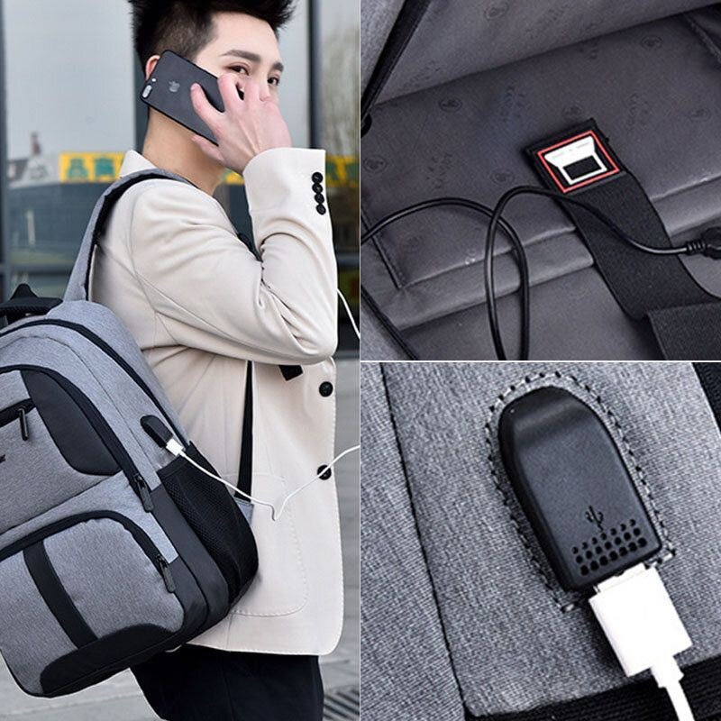 Herre Nylon Usb Lading Vanntett Business Stor Kapasitet 15.6 Tommers Bærbar Bag Bagasjeryggsekk