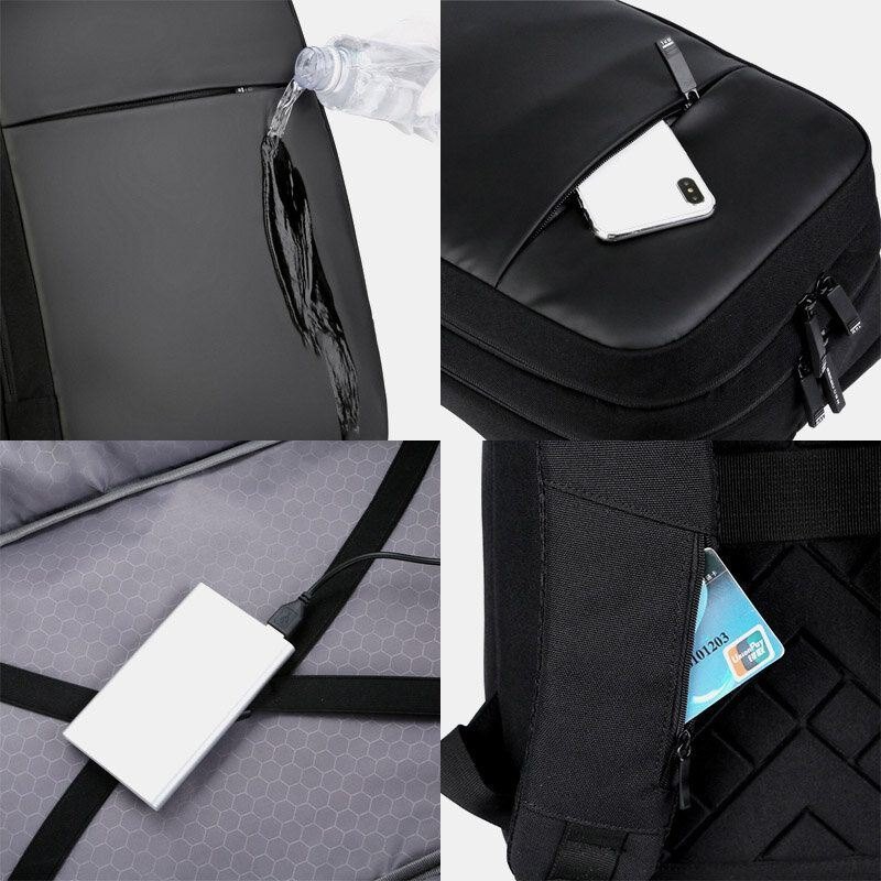 Herre Polyester 15.6 Tommers Usb-lading Vanntett Business Laptop Bag Ryggsekk