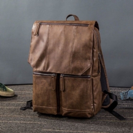 Herre Pu Lær Retro Business Casual Style Stor Kapasitet 14 Tommers Bærbar Veske Student Skoleveske Reiseryggsekk