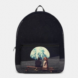 Herre Unisex Oxford Miljøvern Space Planets Earth And Moon Print Skoleveske Ryggsekk