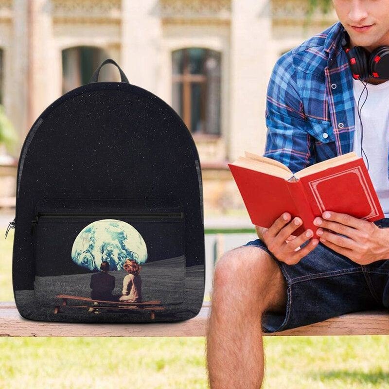 Herre Unisex Oxford Miljøvern Space Planets Earth And Moon Print Skoleveske Ryggsekk