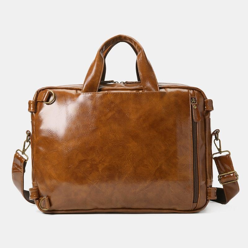 Herre Vintage Business Multi-lommer Ryggsekk Stor Kapasitet Vanntett Multi-bære Koffert Crossbody Bag