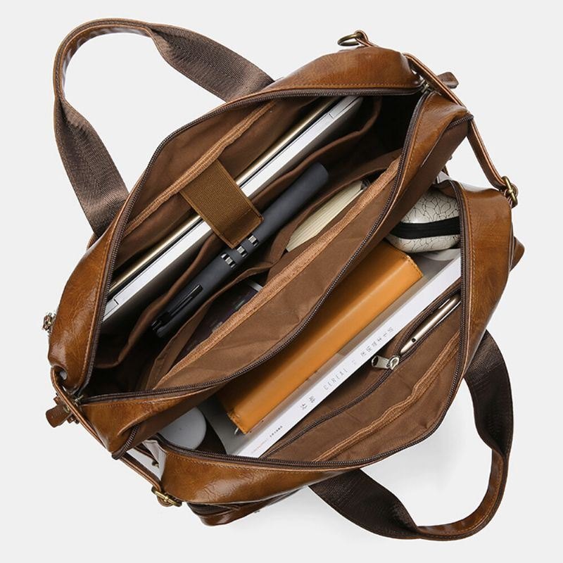 Herre Vintage Business Multi-lommer Ryggsekk Stor Kapasitet Vanntett Multi-bære Koffert Crossbody Bag