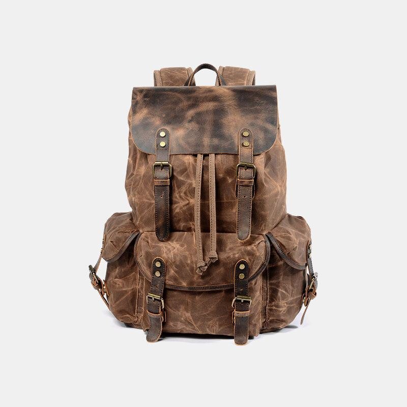 Herre Vintage Canvas Leather Backpack Travel Bag Camping Bag