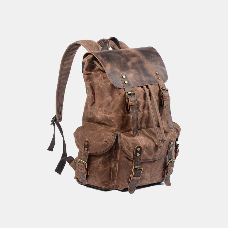 Herre Vintage Canvas Leather Backpack Travel Bag Camping Bag