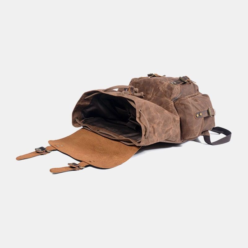 Herre Vintage Canvas Leather Backpack Travel Bag Camping Bag