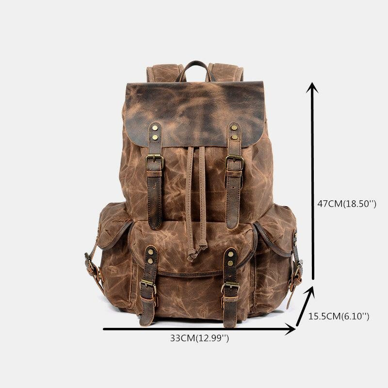 Herre Vintage Canvas Leather Backpack Travel Bag Camping Bag