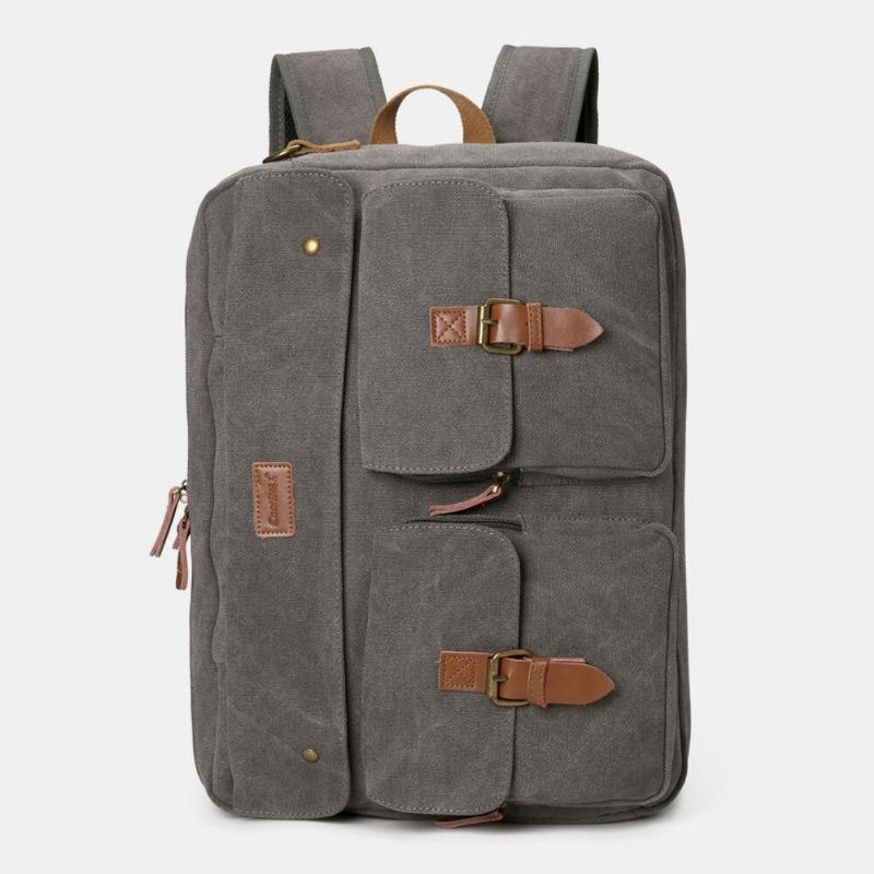 Herre Vintage Casual Canvas Stor Kapasitet 17 Tommers Bærbar Veske Ryggsekk Crossbody-veske Med Flere Lommer