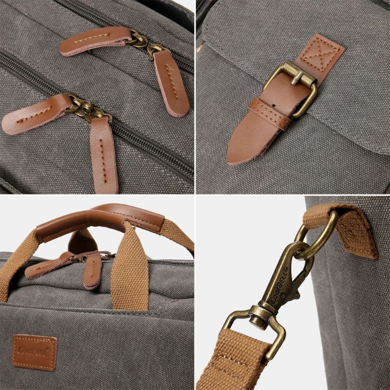 Herre Vintage Casual Canvas Stor Kapasitet 17 Tommers Bærbar Veske Ryggsekk Crossbody-veske Med Flere Lommer