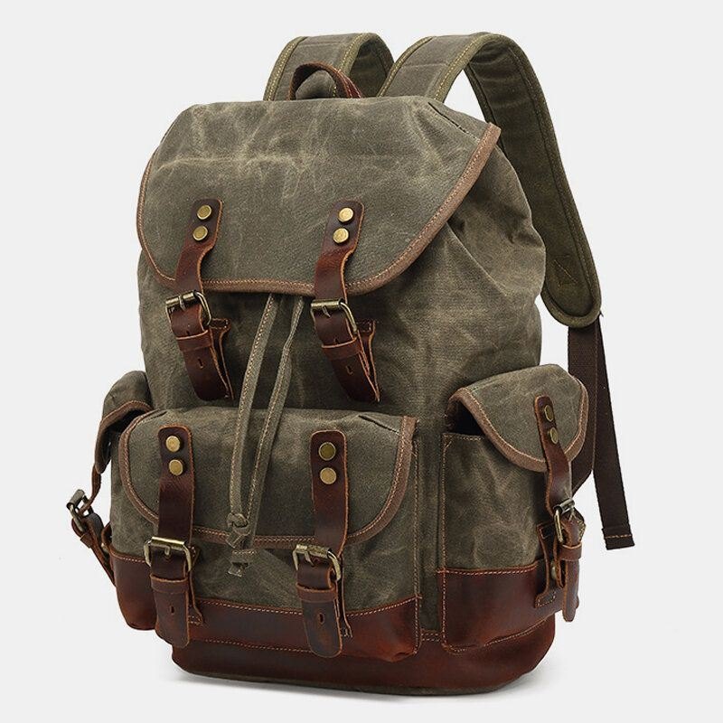 Herre Vintage Lerretsskinn Slitebestandig Anti-tyveri Vanntett Ryggsekk Leisure Travel Bag