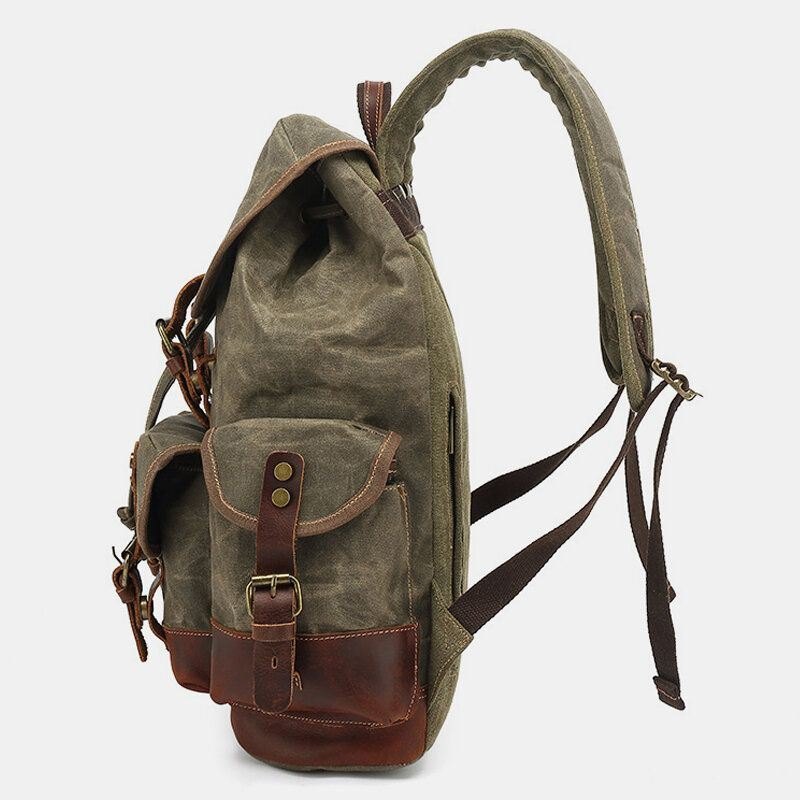 Herre Vintage Lerretsskinn Slitebestandig Anti-tyveri Vanntett Ryggsekk Leisure Travel Bag