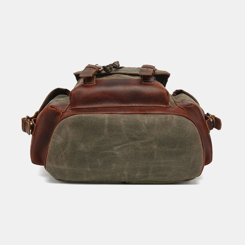 Herre Vintage Lerretsskinn Slitebestandig Anti-tyveri Vanntett Ryggsekk Leisure Travel Bag