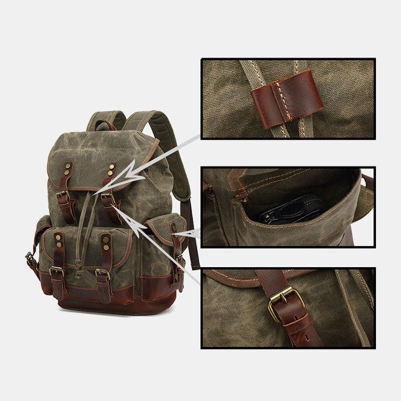 Herre Vintage Lerretsskinn Slitebestandig Anti-tyveri Vanntett Ryggsekk Leisure Travel Bag