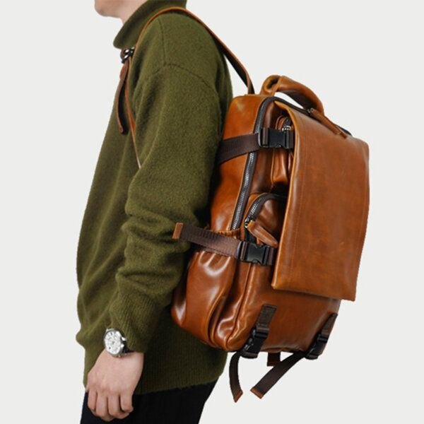 Men Solid Casual Multifunksjon Laptop Flap Ryggsekk