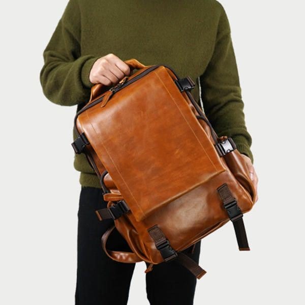 Men Solid Casual Multifunksjon Laptop Flap Ryggsekk