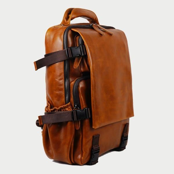 Men Solid Casual Multifunksjon Laptop Flap Ryggsekk