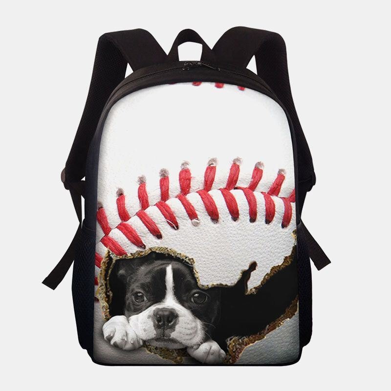 Unisex Dacron For Dame Med Stor Kapasitet Cat Dog In The Baseball Fotball Mønster Utskrift Ryggsekk Skoleveske