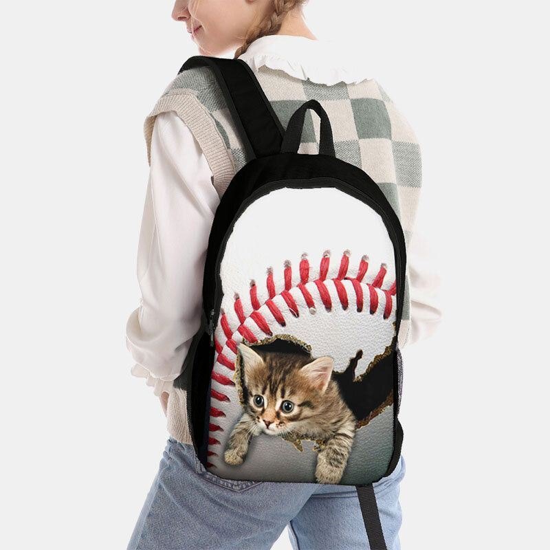 Unisex Dacron For Dame Med Stor Kapasitet Cat Dog In The Baseball Fotball Mønster Utskrift Ryggsekk Skoleveske