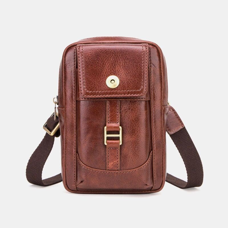 Ekte Skinn For Herre Retro Mote 5.8 Tommers Telefonveske Multi-bære Crossbody Bag Midjeveske