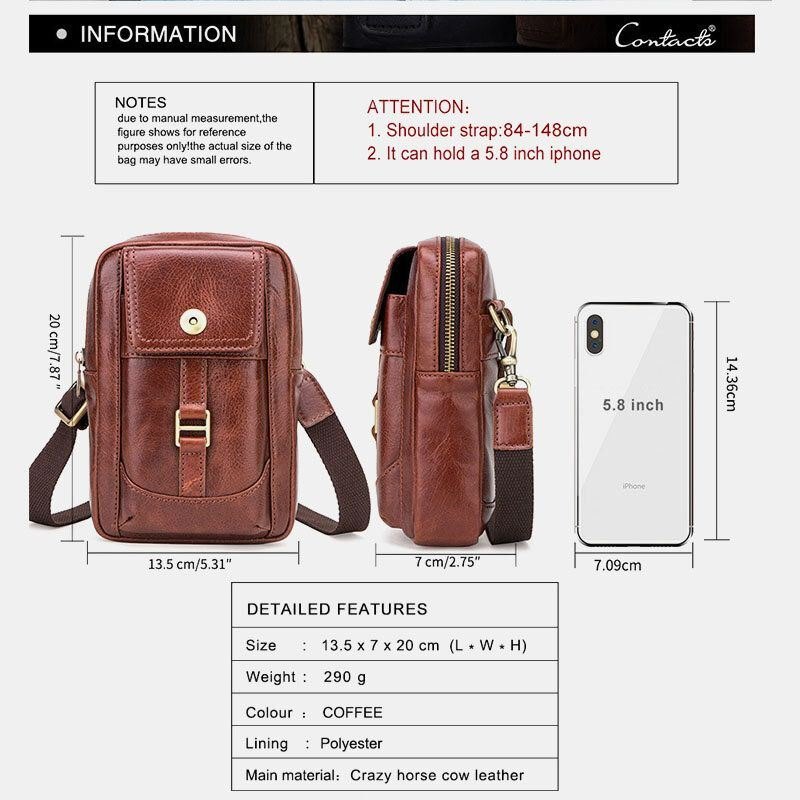 Ekte Skinn For Herre Retro Mote 5.8 Tommers Telefonveske Multi-bære Crossbody Bag Midjeveske