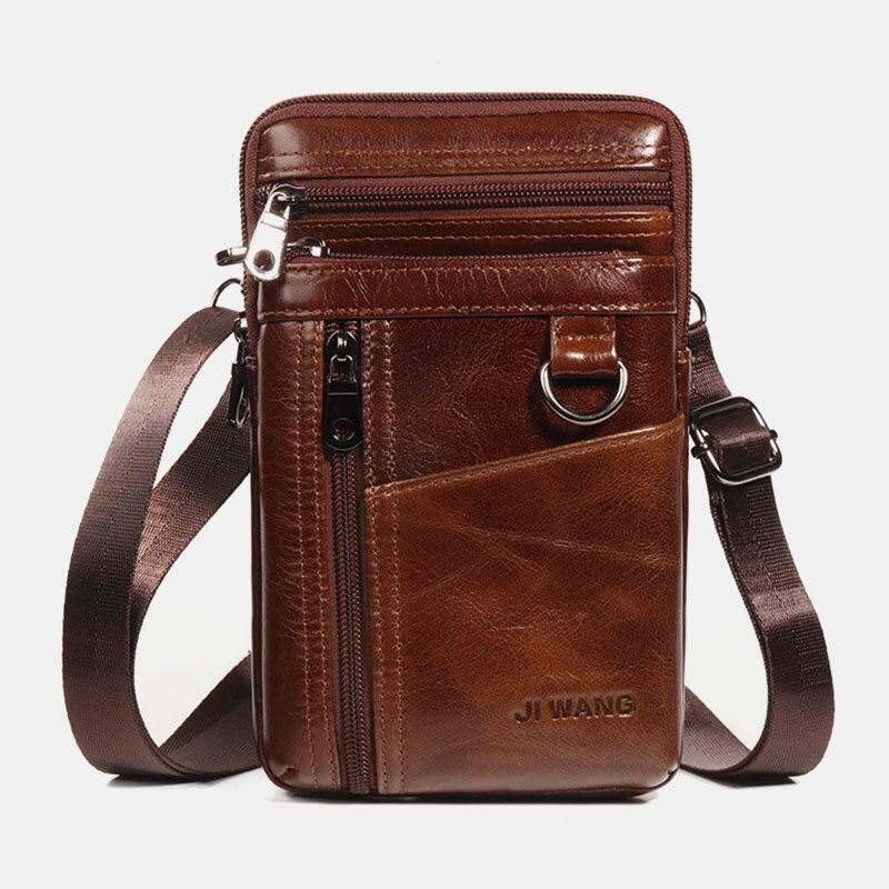 Herre Ekte Skinn 6.5 Tommers Telefonveskeholder Belteveske Midjeveske Crossbody-veske Skulderveske