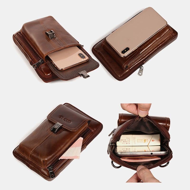 Herre Ekte Skinn 6.5 Tommers Telefonveskeholder Belteveske Midjeveske Crossbody-veske Skulderveske