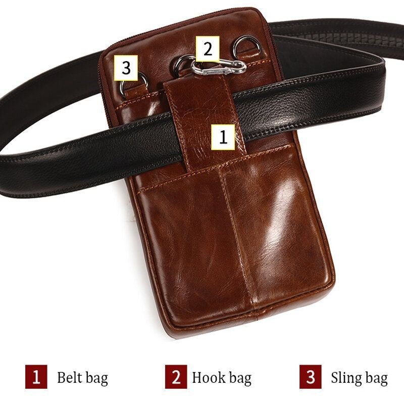 Herre Ekte Skinn 6.5 Tommers Telefonveskeholder Belteveske Midjeveske Crossbody-veske Skulderveske