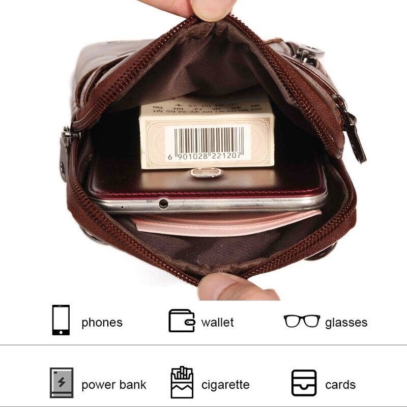 Herre Ekte Skinn 6.5 Tommers Telefonveskeholder Belteveske Midjeveske Crossbody-veske Skulderveske