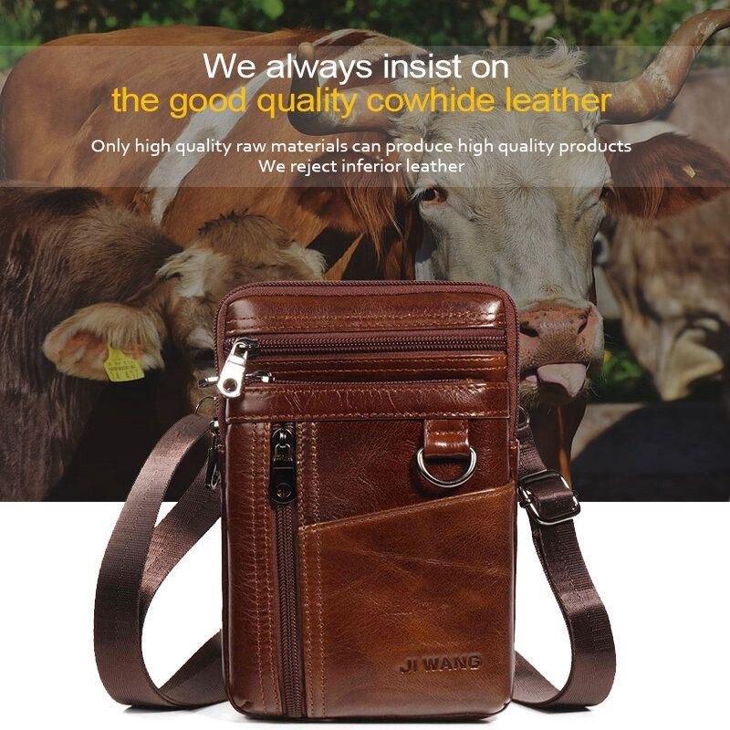 Herre Ekte Skinn 6.5 Tommers Telefonveskeholder Belteveske Midjeveske Crossbody-veske Skulderveske