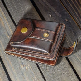 Herre Ekte Skinn Bifold Multi-card Slot Card Holder Vintage Edc Myntveske Belte Slire Lommebok Midjeveske