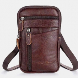 Herre Ekte Skinn Multi-bære Anti-tyveri 6.5 Tommers Telefonveske Crossbody Bag Midjeveske Sling Bag