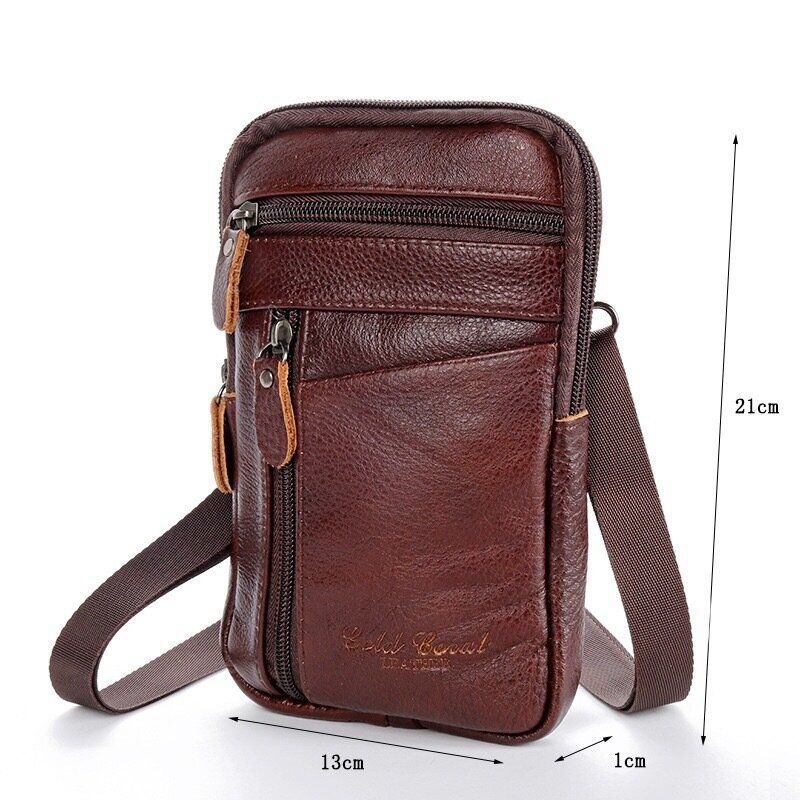 Herre Ekte Skinn Multi-bære Anti-tyveri 6.5 Tommers Telefonveske Crossbody Bag Midjeveske Sling Bag