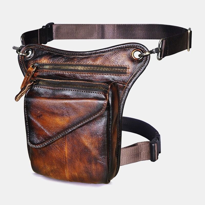 Herre Ekte Skinn Multi-bære Retro 8 Tommers Utendørs Telefon Kamera Midjeveske Crossbody Bag