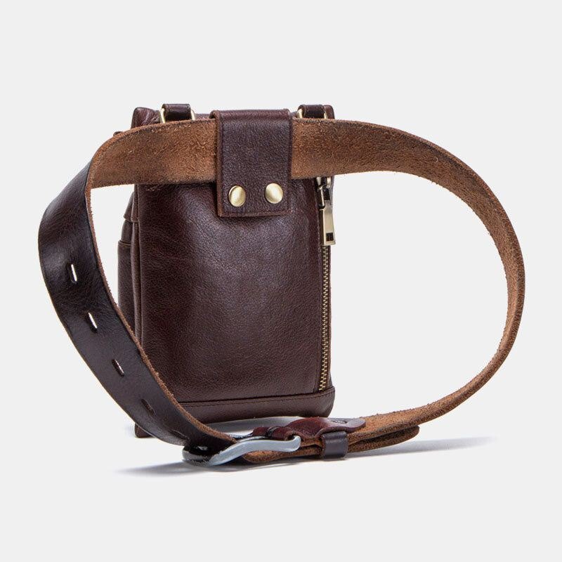 Herre Ekte Skinn Retro Uformelt Utendørs Multi-bære Telefonveske Crossbody Bag Midjeveske For 5.8 Tommers Telefon